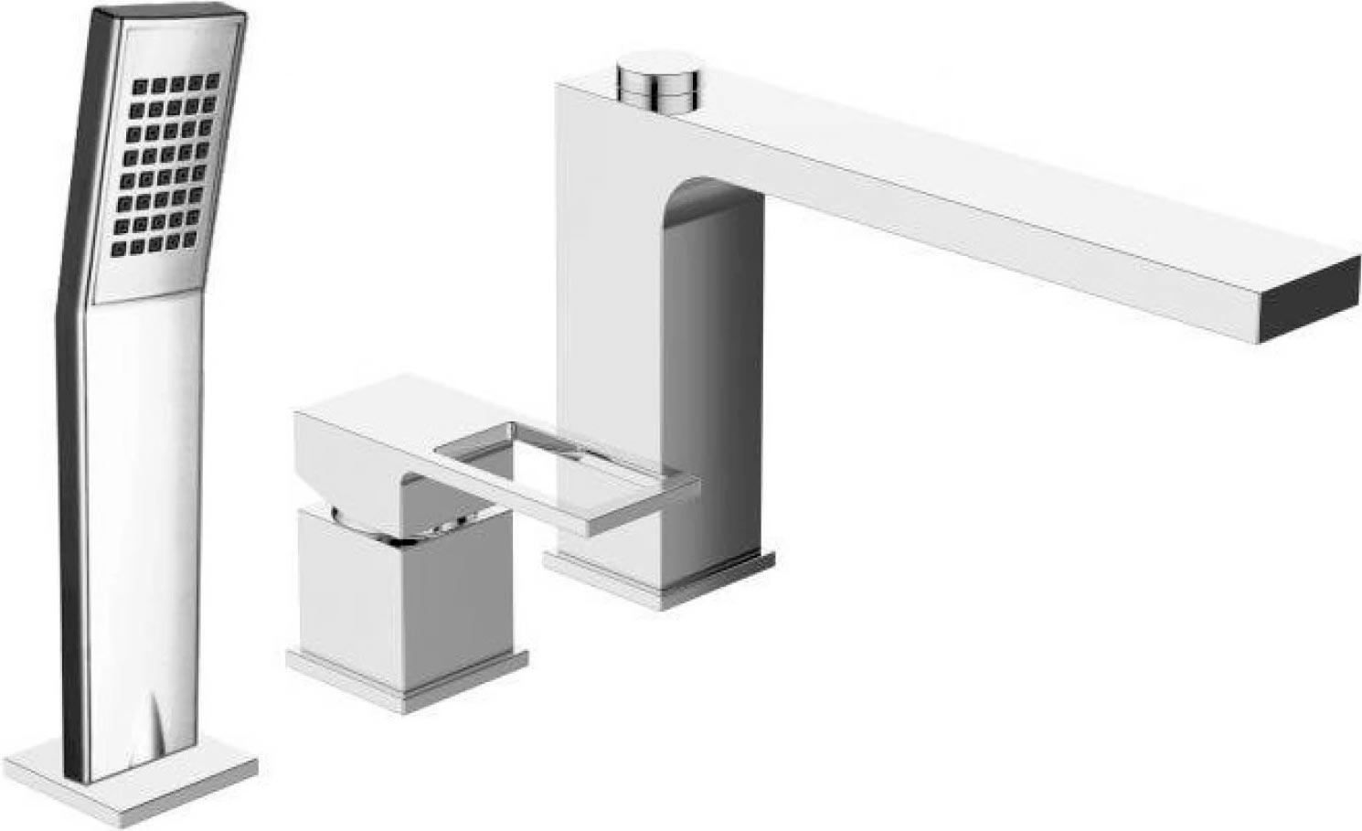 Смеситель для ванны, встраиваемый в борт на 3 отв., лейка, шланг в компл., (цв.хром), Romano ZZ