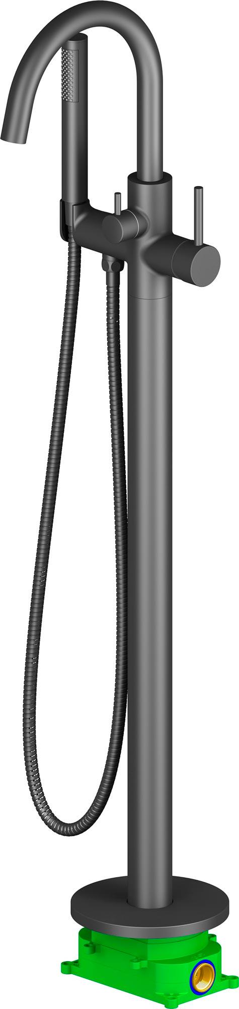 Смеситель напольный Timo Saona 2310/03Y-CR черный, для ванны (лейка, шланг, держатель д/душа), ZZ