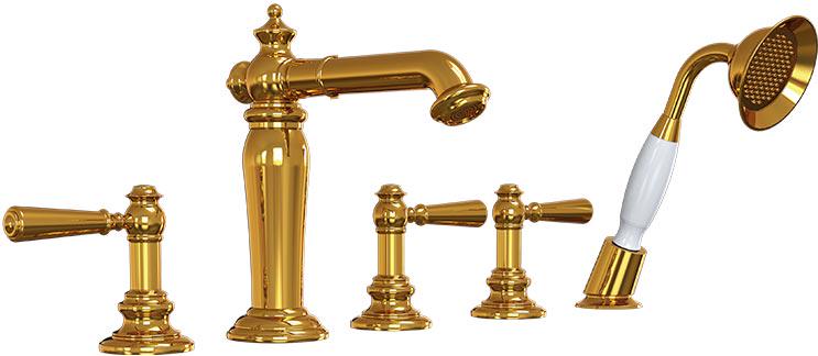 Смеситель на борт ванны, на 5 отверстия "Рейн", цв. золото ZZ