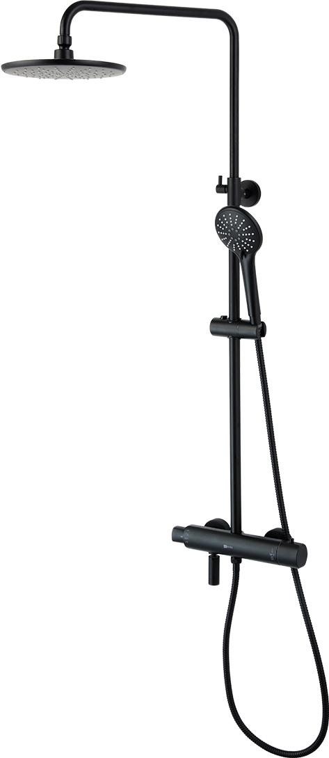 Душевая стойка Lemark Bronx LM3772BL c термостатом, регул.высота100,7-161,5 см, см-ль, верхний/ручной душ, шланг 150см, цв. черный, ZZ