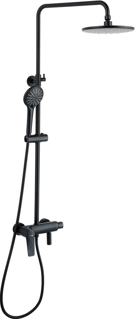 Душевая стойка, с изливом для ванной, ручной/верхний душ, шланг 150 см, цв. черный ZZ