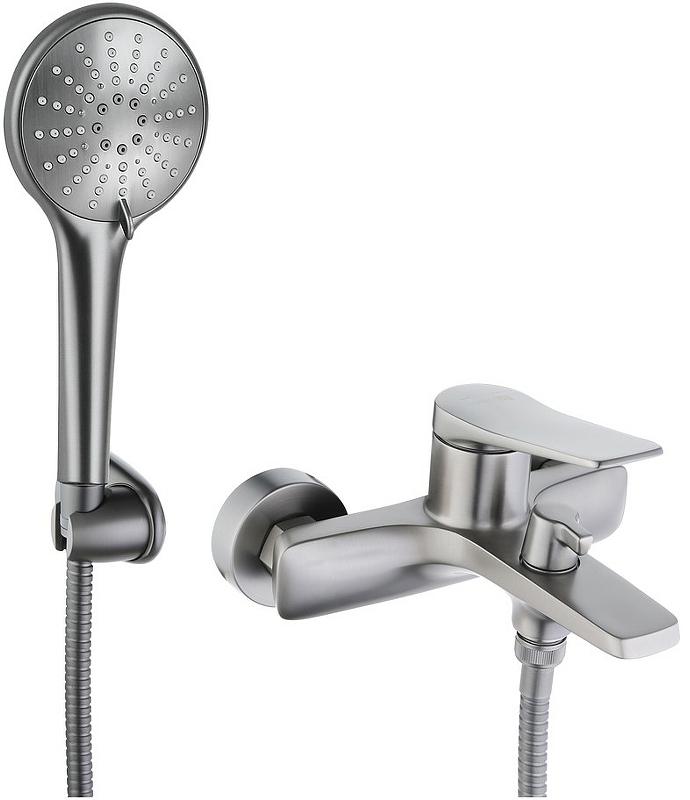 Смеситель для ванны и душа (душевой шланг/душевая лейка/переключатель потоков / держатель для душа), цвет графит