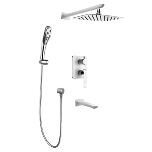 Смеситель для ванны и душа встраиваемый С ВНУТРЕННЕЙ ЧАСТЬЮ с дополнительной 1-функциональной лейкой, хром/белый, ZZ