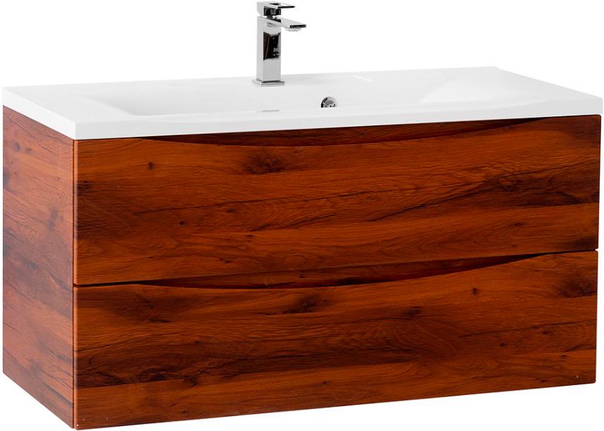База под раковину подвесная с двумя выкатными ящиками, 1000х445х500мм, (цв. Rovere Cillegio), Marino ZZ