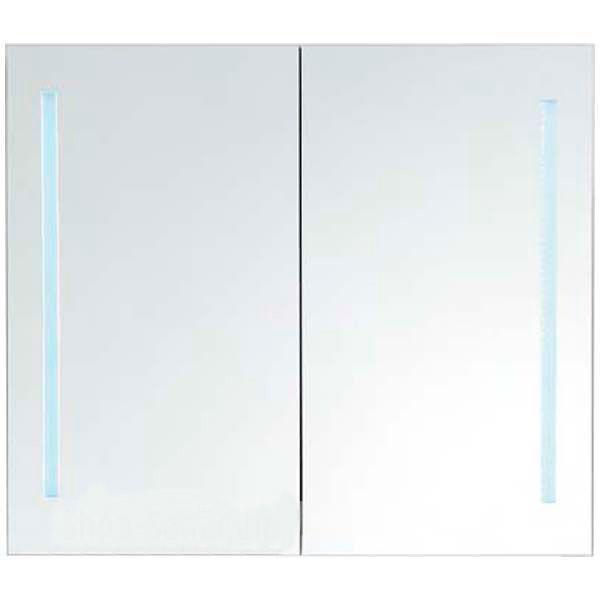 Зеркальный шкаф 800х126хh700мм, с нижней и встроен. LED (светодиодной) подсветкой дверей (стеклян. полки, розетка, сенсорн. выкл,8W,220-240V), BelB ZZ