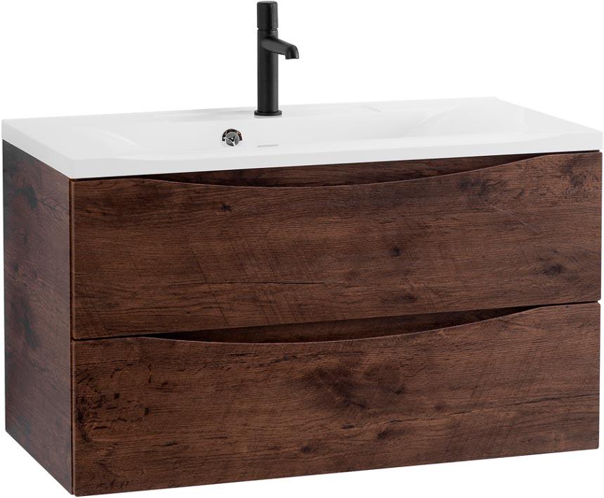 База под раковину подвесная с 2 выдвиж ящиками, 900х450x500мм, без раковины, (цв.Rovere Moro), Marino ZZ