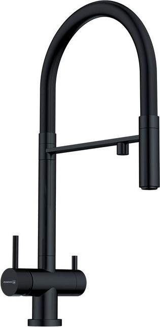 Смеситель для кухни, с краном для питьевой воды, с гибким изливом, черный мат. ZZ