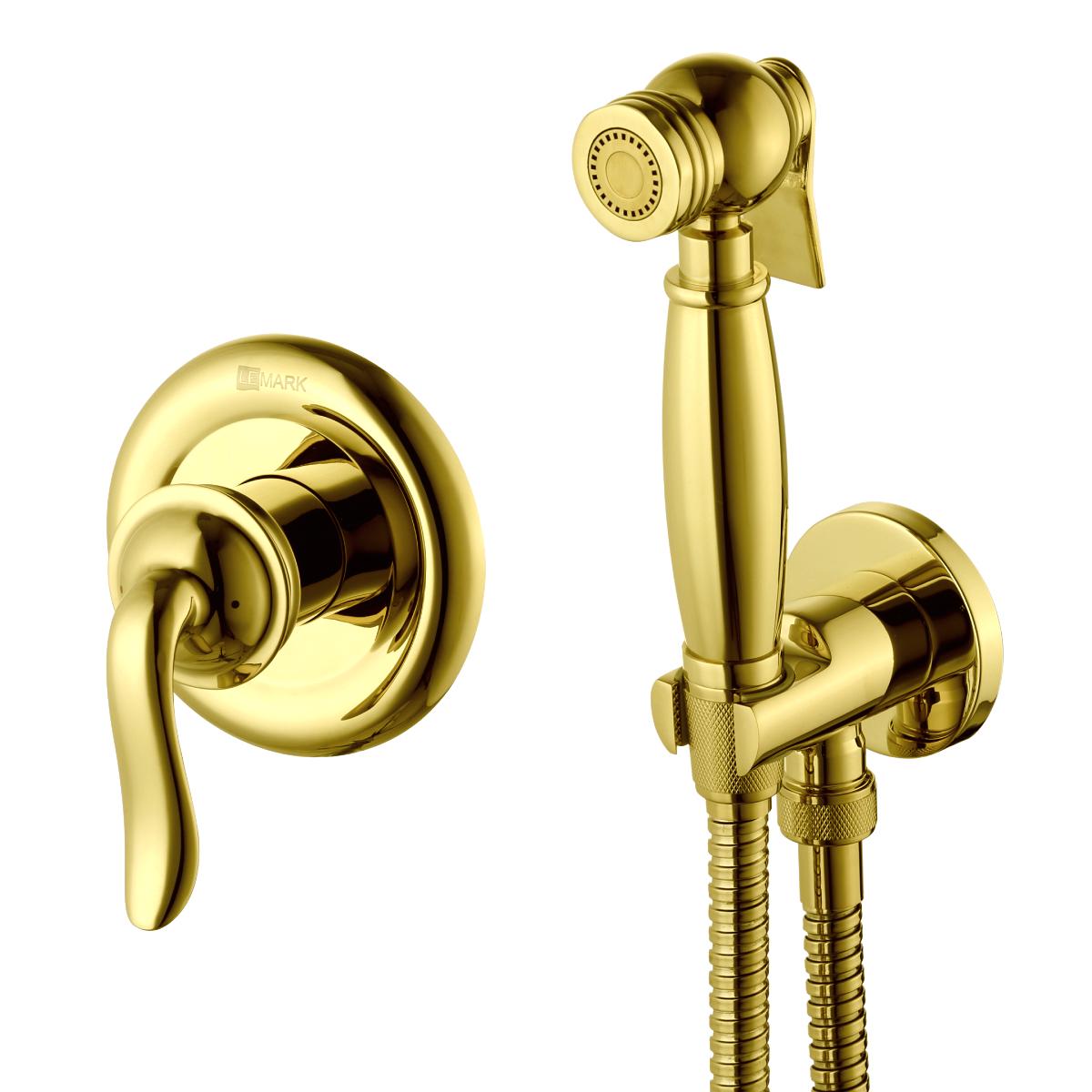 Комплект гигиенического душа (смеситель с внешней и встраив.частью, лейка, шланг, кронштейн с подводом воды 1/2), цв.золото ZZ