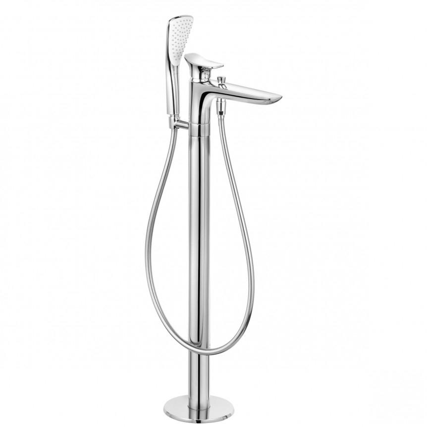 Смеситель напольный для ванны и душа, отдельно стоящий Ambienta DN 15, излив 215 мм (душ. шланг, душ. лейка, аэратор, держатель для душа в компл.), ZZ