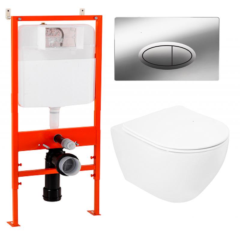 Комплект: унитаз подвесной безободковый, сиденье с микролифтом, инсталляция для подв.унитаза, крепёж, клавиша смыва цв.хром,BelBagno+Cezares Stylus ZZ