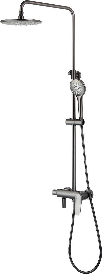 Душевая стойка для ванны/душа, подвижный излив, ручной/верхний душ, шланг 150 см, цв. графит, ZZ