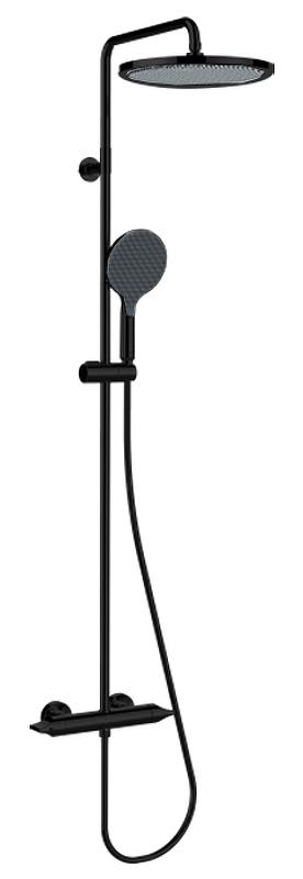 Смеситель-термостат для душа, со стационарным верхним душем d280мм., душевая лейка 140мм, шланг в компл., (цв.черный матовый), Apice ZZ