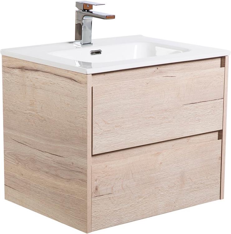 База под раковину подвесная с двумя выкатными ящиками, 610х460х515мм, без раковины, (цв.Rovere Galifax Bianco), Kraft ZZ