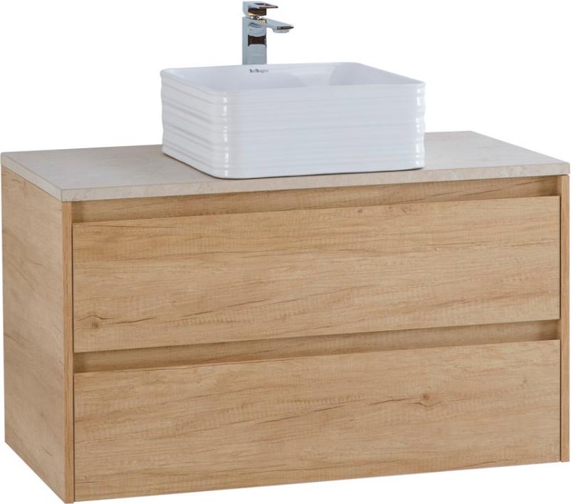 База под раковину подвесная с двумя выкатными ящиками, 910х460хh515мм, без раковины, (цв.Rovere Nebrasca Naturtre), Kraft ZZ