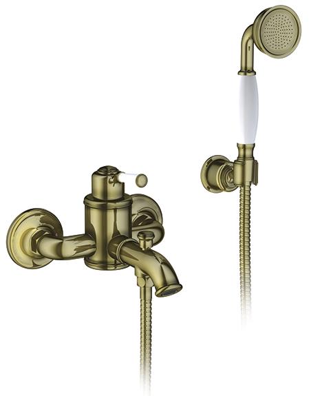 Смеситель для ванны/душа, однорычажный, с душевым гарнитуром, цв. бронза ZZ