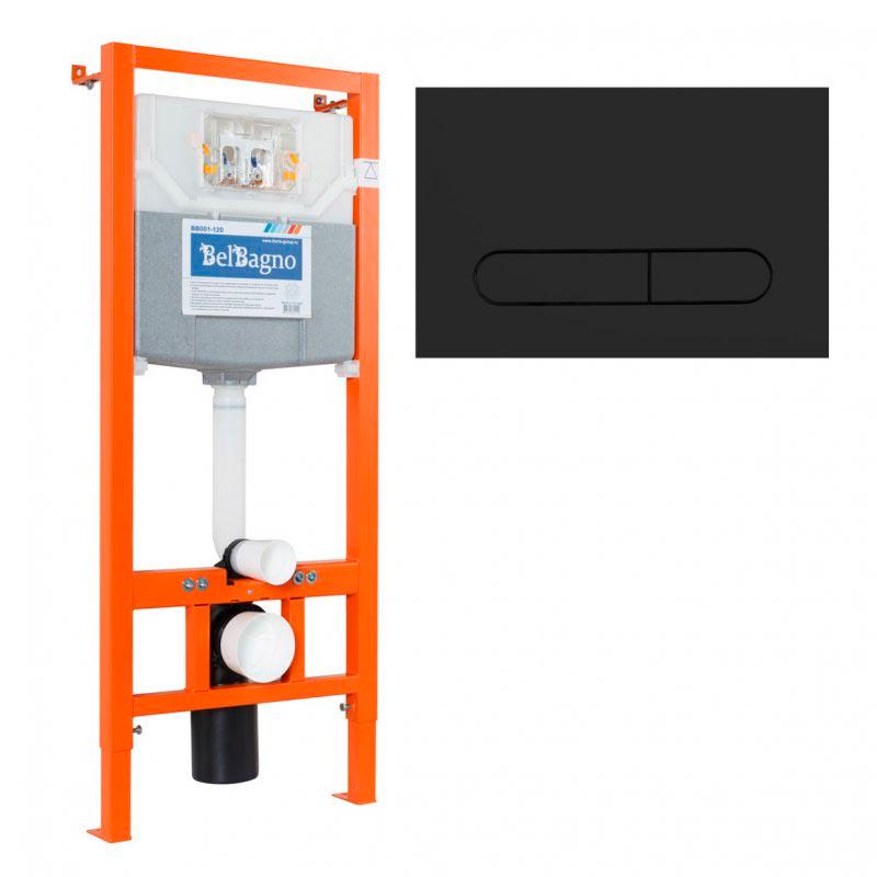 Инсталляция для подвесн. унитаза,1150х500х120мм, со смывным бачком скрытого монтажа, фронт.управл., крепёж в компл, с кнопкой черн.мат.,Tocco Morbido