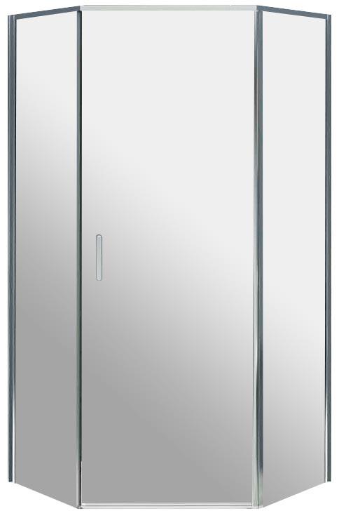 Душевой уголок 1000х1000хh1950мм, 5-ти угольный, распашная дверь с 2 неподв.сегментами, правая/левая, (стекло прозр.5мм, фурнит. цв.хром), Uno-195 ZZ