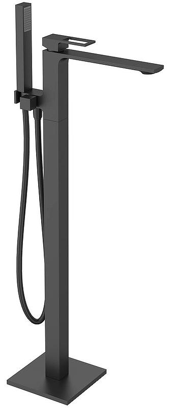 Смеситель для ванны, напольный, душевая лейка, шланг в компл., (цв.черный матовый), Luce ZZ