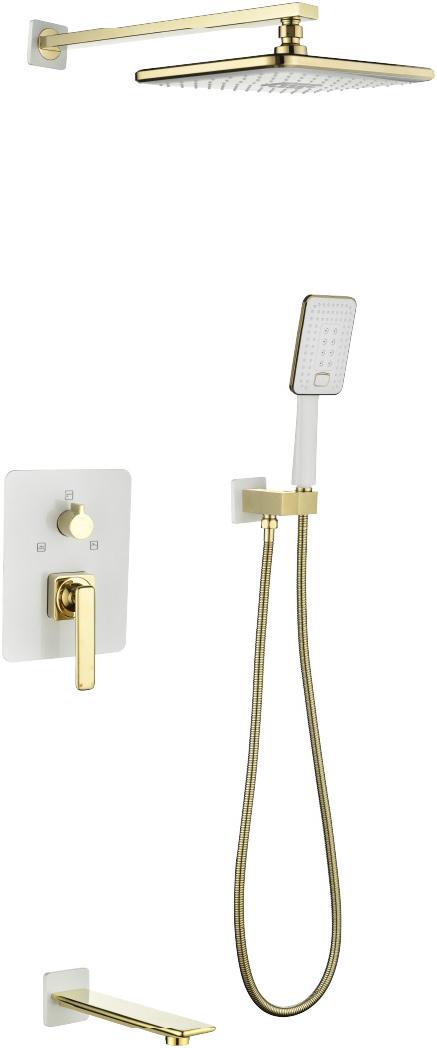 Душевой комплект встраиваемый Mista LM6422WG С ВНУТРЕННЕЙ ЧАСТЬЮ в компл., см-ль, верхний / ручной душ, цв. белый/золото, ZZ