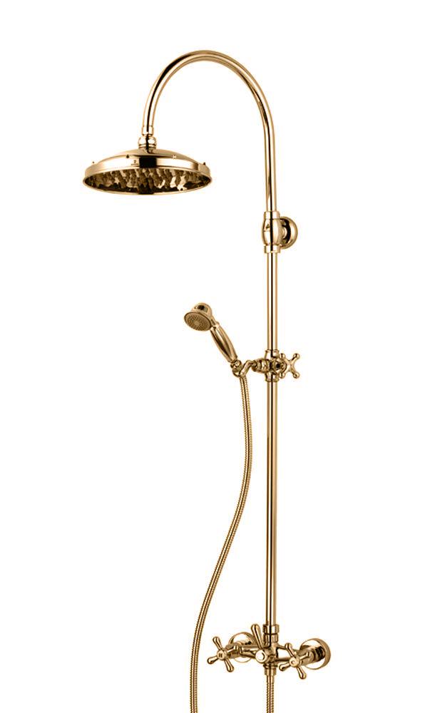 Смеситель для душа, со стационарным, поворотным, круглым верхним душем 230мм, шланг, душ лейка в компл, (цв.бронза), Retro ZZ