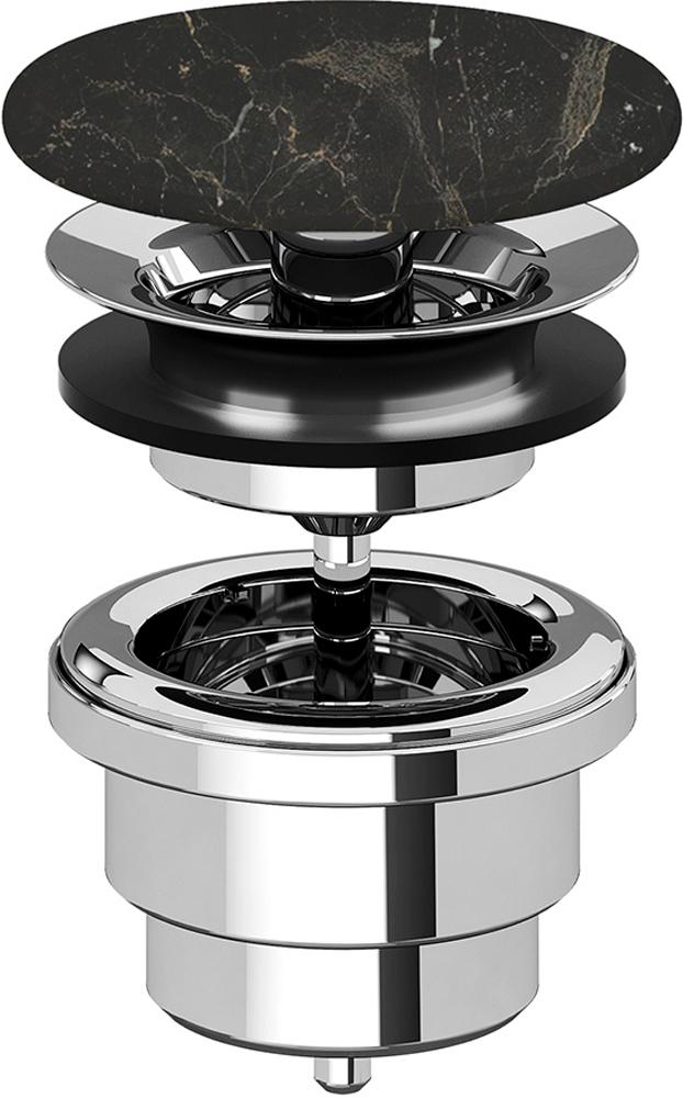 Пробка для сливного отверстия раковины, нажимная, "Click-Clack", G 1 1/4, для раковины / биде, (цв.Черный мат./ Gloss Black), Ceramica Cielo ZZ