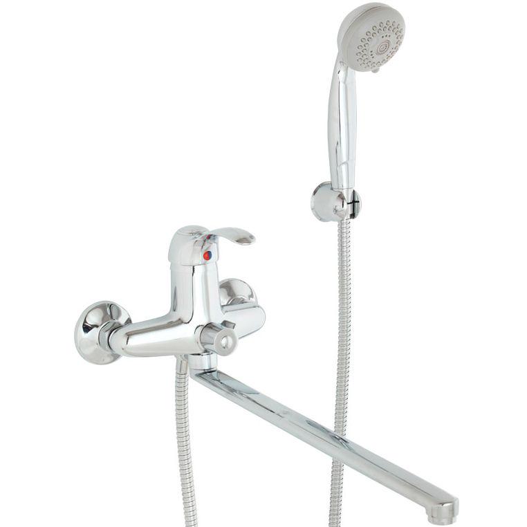Смеситель для ванны/душа, длинный излив 350 мм, с установочным комплектом, аксессуарами, хром XX