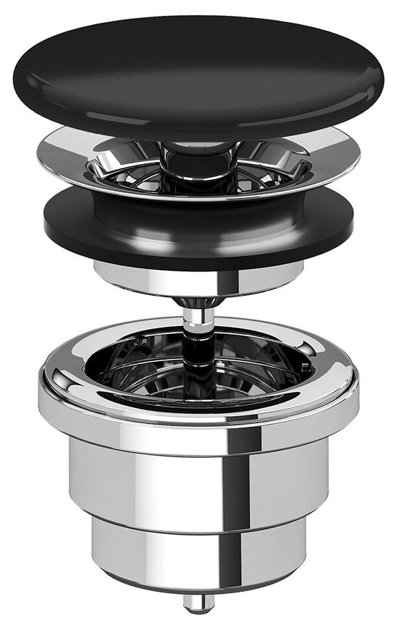 Пробка для сливного отверстия раковины, нажимная, "Click-Clack", G 1 1/4, для раковины / биде, (цв.хром / Gloss Black), Ceramica Cielo ZZ