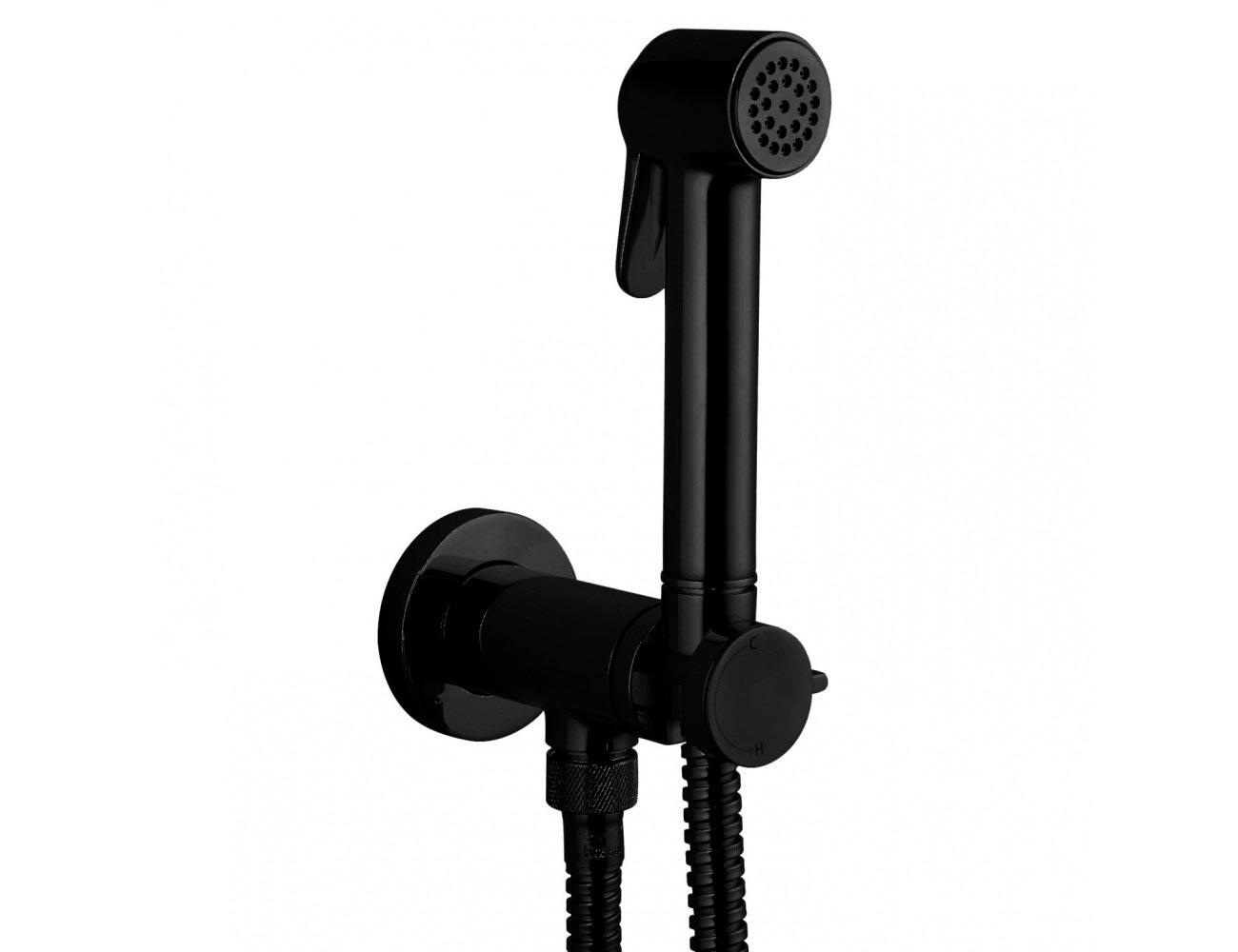 Смеситель совмещённый с гигиеническим душем, (готовый комплект: лейка металл, шланг 125см., скрытая часть), (цв.черный матовый), Paloma Brass ZZ