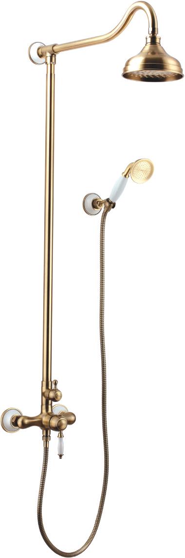 Душевая стойка 130 см с смесителем, ручной и верхний душ, цв. бронза, ZZ