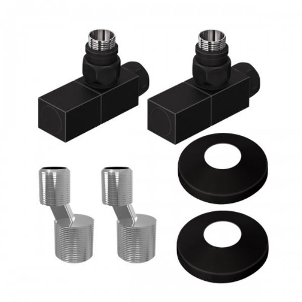 Монтажный набор Lemark с квадратными вентилями  для установки полотенцесушителей, латунь, цв. черный ZZ