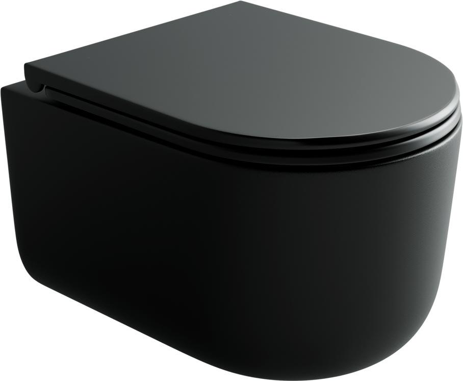 Унитаз подвесной, безободковый, смыв "торнадо", тонкая крышка-сиденье микролифт в комплекте, цв.черный матовый ZZ