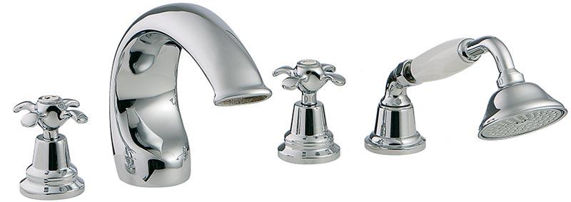 Смеситель для ванны, встр. в борт на4 отв.(цв.хром/золото), (2 ручки с белыми пласт. вставками SO - Sogno), Old italy ZZ