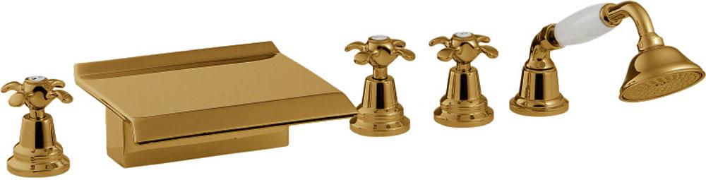 Смеситель для ванны, встраиваемый в борт ванны на 5 отв., излив каскад, с душ. гарнитуром, (цв.бронза), Nuova Retro ZZ