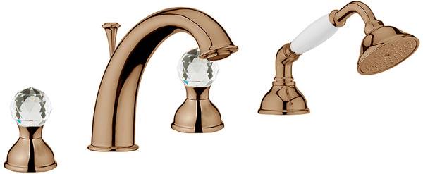 Смеситель для ванны, встраиваемый в борт на 4 отв., душ.гарнитур и встраиваемая часть в компл, (Swarovski, цв.бронза), Karenina ZZ