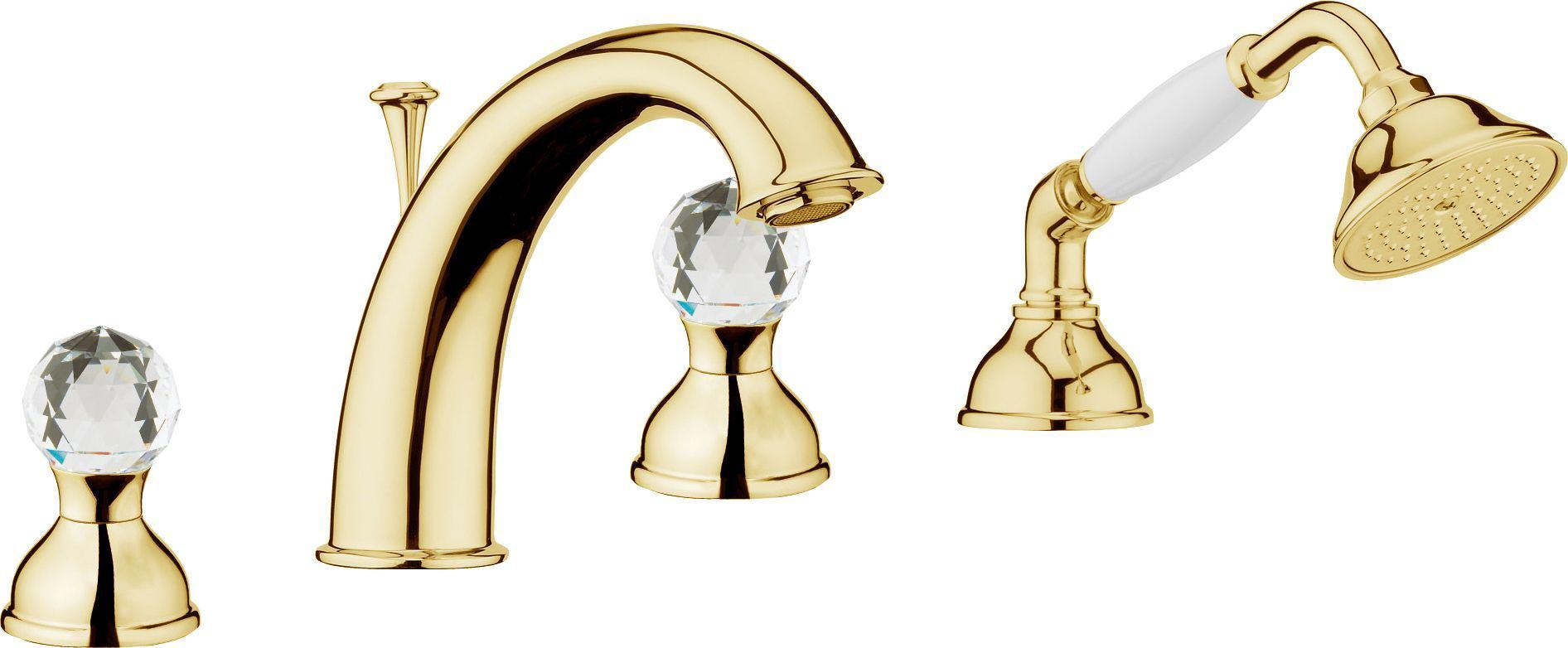 Смеситель для ванны, встраиваемый в борт на 4 отв., душ.гарнитур и встраиваемая часть в компл, (Swarovski, цв.золото), Karenina ZZ
