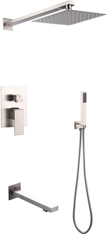 Душевой комплект Sus129 SUS129-2S : встраиваемый смеситель для ванны и душа+ внутренняя часть, верхний/ручной душ, цв. матовая сталь, ZZ