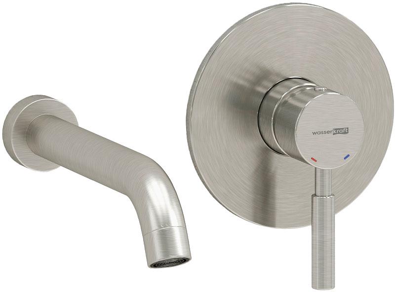 Смеситель встраиваемый в стену для раковины, на три отверстия, излив 18 см, цв. никель ZZ