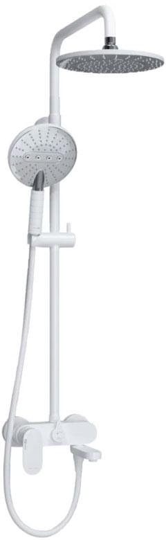Душевая стойка Mindel, для ванны/душа, смеситель д/ванны,верхний душ "Ливневый дождь" d22,5см., шланг 150 см, лейка, цв.белый матовй, ZZ