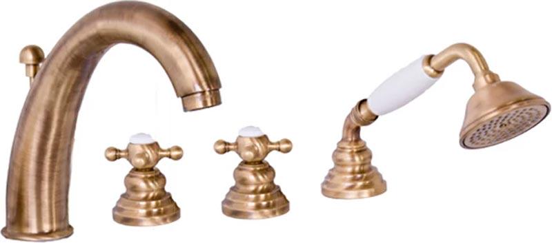 Смеситель встраиваемый в борт ванны на 4 отв., лейка, шланг в компл., (цв.бронза), Vivaldi ZZ