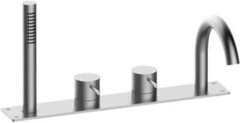 Смеситель для ванны, встраиваемый в борт на 4 отв., лейка,шланг, розетка, внутр часть в компл., (цв.нерж.сталь), Z316 ZZ