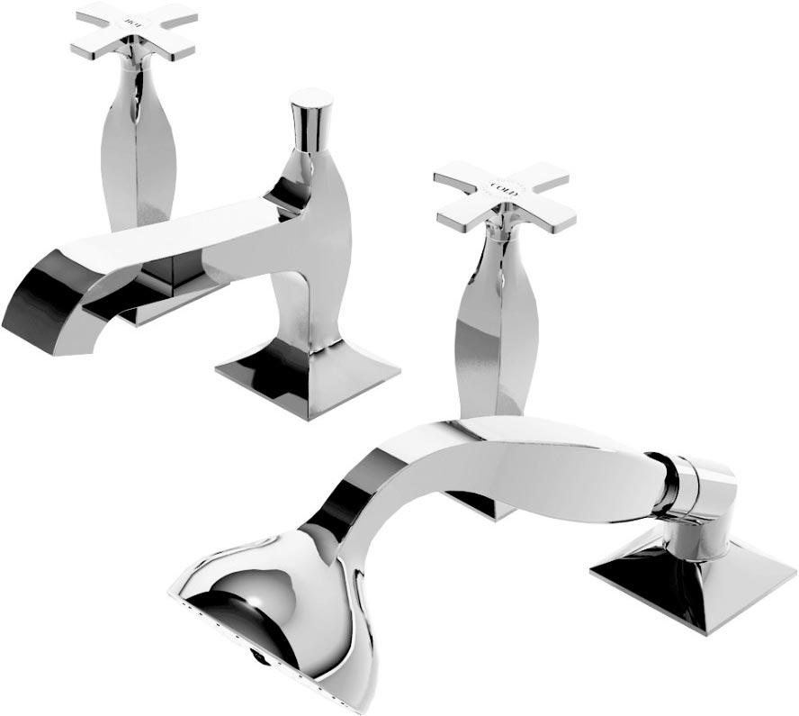 Смеситель для ванны, встраив. в борт, на 4 отв., ручки "Крест", с душевым гарнитуром, (цв.хром), Bellagio ZZ