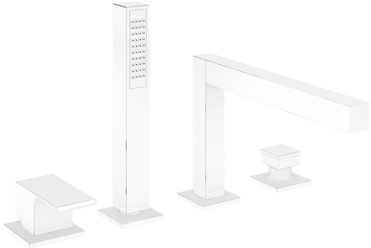 Смеситель для ванны, встраиваемый в борт на 4 отв., лейка, шланг в компл., (белый матовый), Porta ZZ