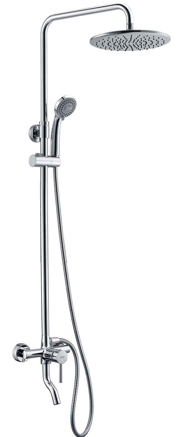 Душевой комплект со смесителем (душевой шланг, душевая лейка, аэратор, держатель д/душа, переключатель), цв. хром, ZZ