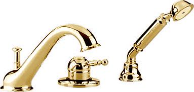 Смеситель для ванны встр. в борт, (толщ. борт. max. 8мм) на 3 отв. (шланг, лейка в компл), (цв.золото) Arcana Royal ZZ