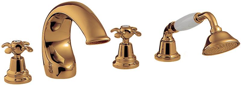 Смеситель для ванны, встраиваемый в борт ванны с душ. гарн. на 4 отв., (бронза), Nuova Retro ZZ