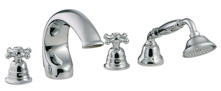 Смеситель для ванны, встраиваемый в борт ванны с душ. гарн., высокий излив на 4 отв. (хром) Old italy ZZ