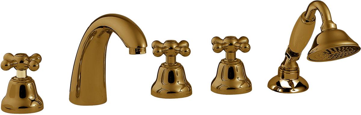 Смеситель для ванны, встраиваемый в борт, на 5 отв., шланг, лейка в компл., (цв.состаренная бронза), Romantica, ручки Ponte Vecchio ZZ